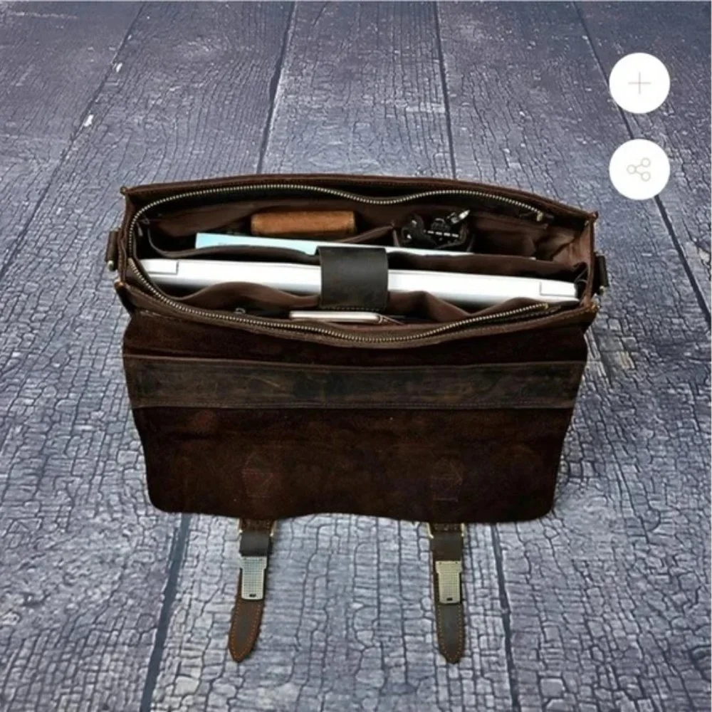 Handmade CRAZY HORSE LEATHER RETRO DESIGNER BUSINESS BRIEFCASE - Picture 2 of 6